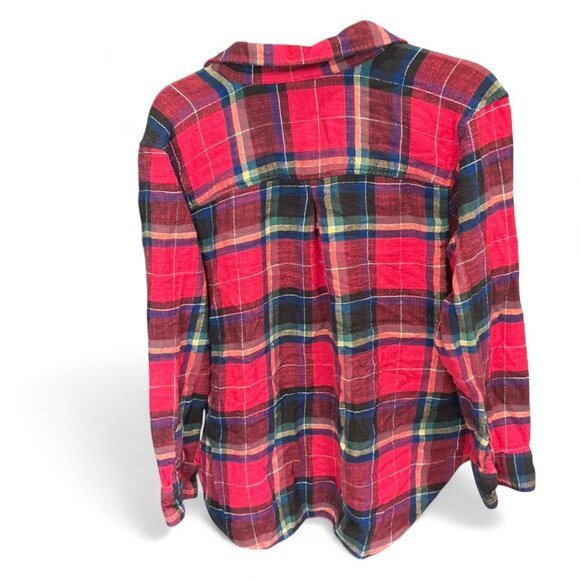 American Eagle classic boyfriend fit cotton red plaid flannel shirt size Medium - Picture 2 of 3
